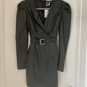 Faux leather puff sleeve dress.